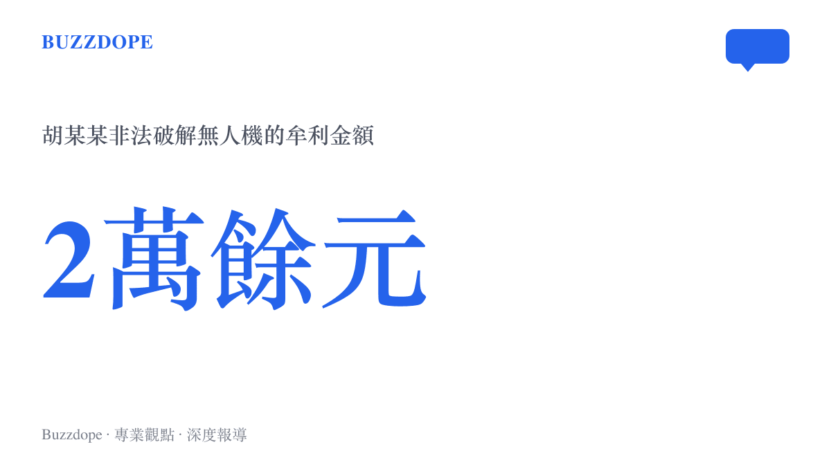 統計圖卡呈現深圳無人機破解案中胡某某非法牟利人民幣兩萬餘元，換得八個月有期徒刑的數字對比