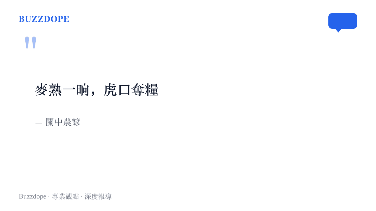 引言圖卡呈現關中農諺「麥熟一晌，虎口奪糧」，形容麥收須搶在風雨來臨前完成的緊迫