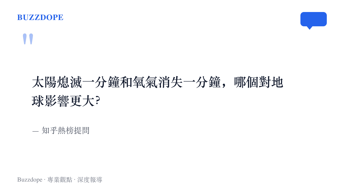 圖中引文完整呈現知乎熱榜上的原始提問，問太陽熄滅一分鐘與氧氣消失一分鐘哪一個對地球影響更大
