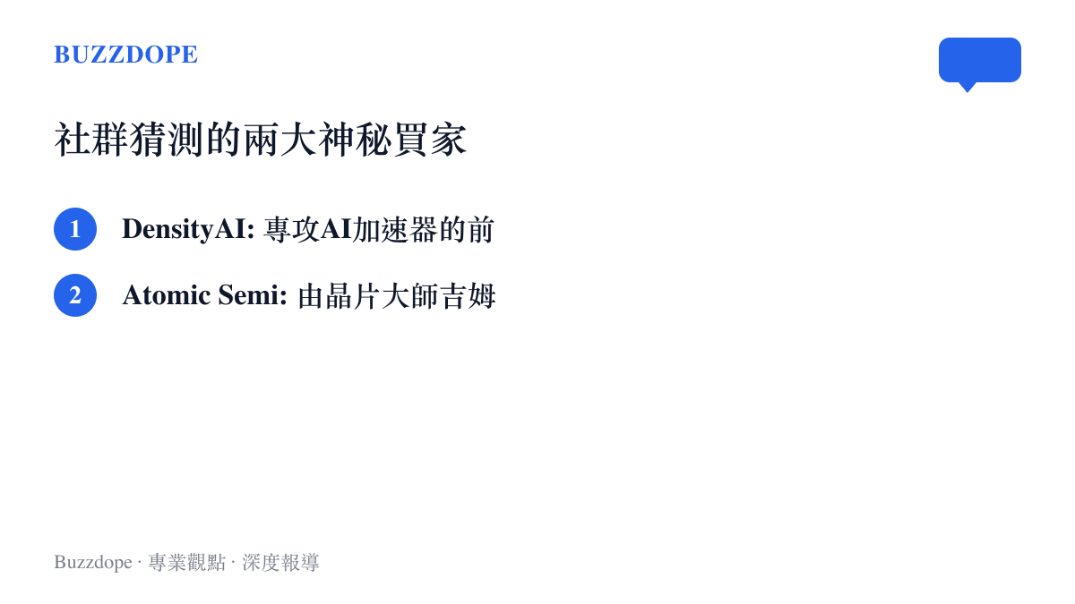 清單列出科技社羣推測特斯拉可能收購的兩家AI硬體新創公司DensityAI與Atomic Semi