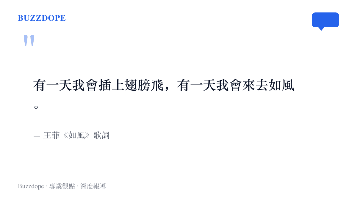 引言圖卡摘錄王菲《如風》的歌詞，寫著有一天我會插上翅膀飛、有一天我會來去如風，出自與粵語版《季候風》同一段旋律的國語作品