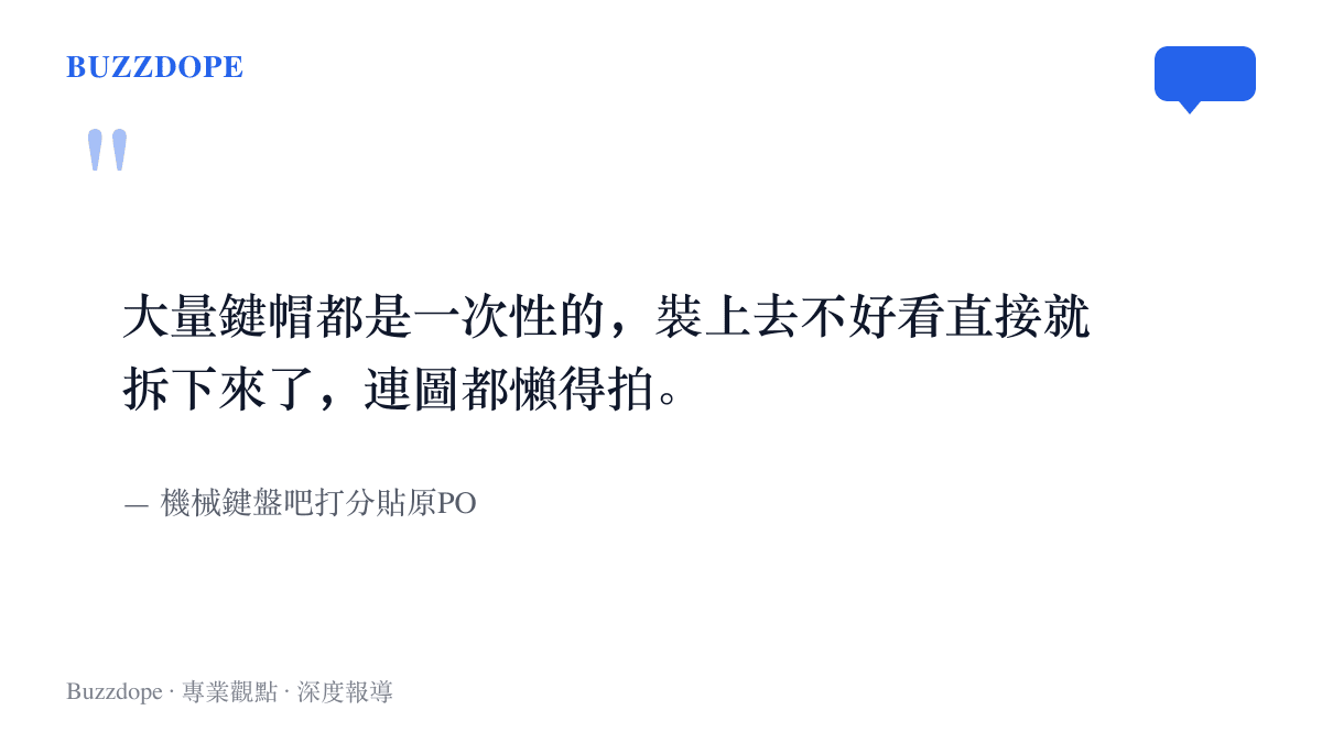 引述打分貼原PO自述許多鍵帽只裝過一次，裝上去不好看就直接拆下，連照片都懶得拍