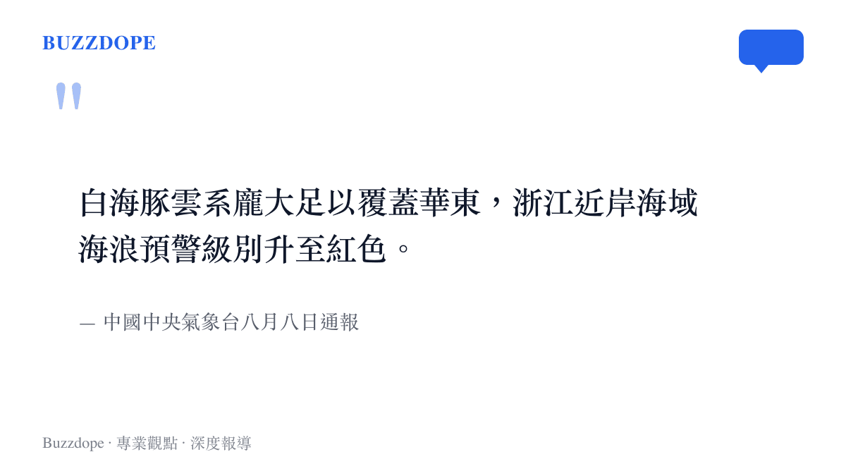 引述氣象臺通報內容，指出白海豚颱風雲系範圍廣大且帶來紅色海浪預警的事實