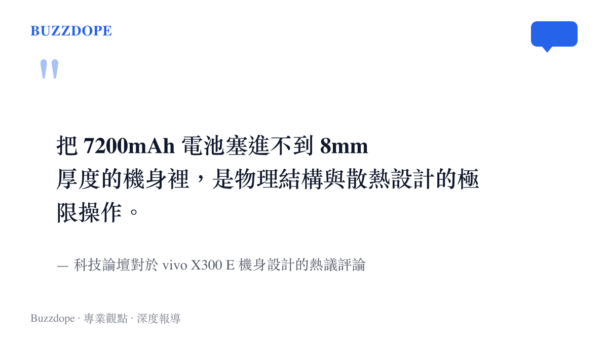 科技論壇網友對於 vivo X300 E 將超大容量電池塞入輕薄機身設計的熱議引言