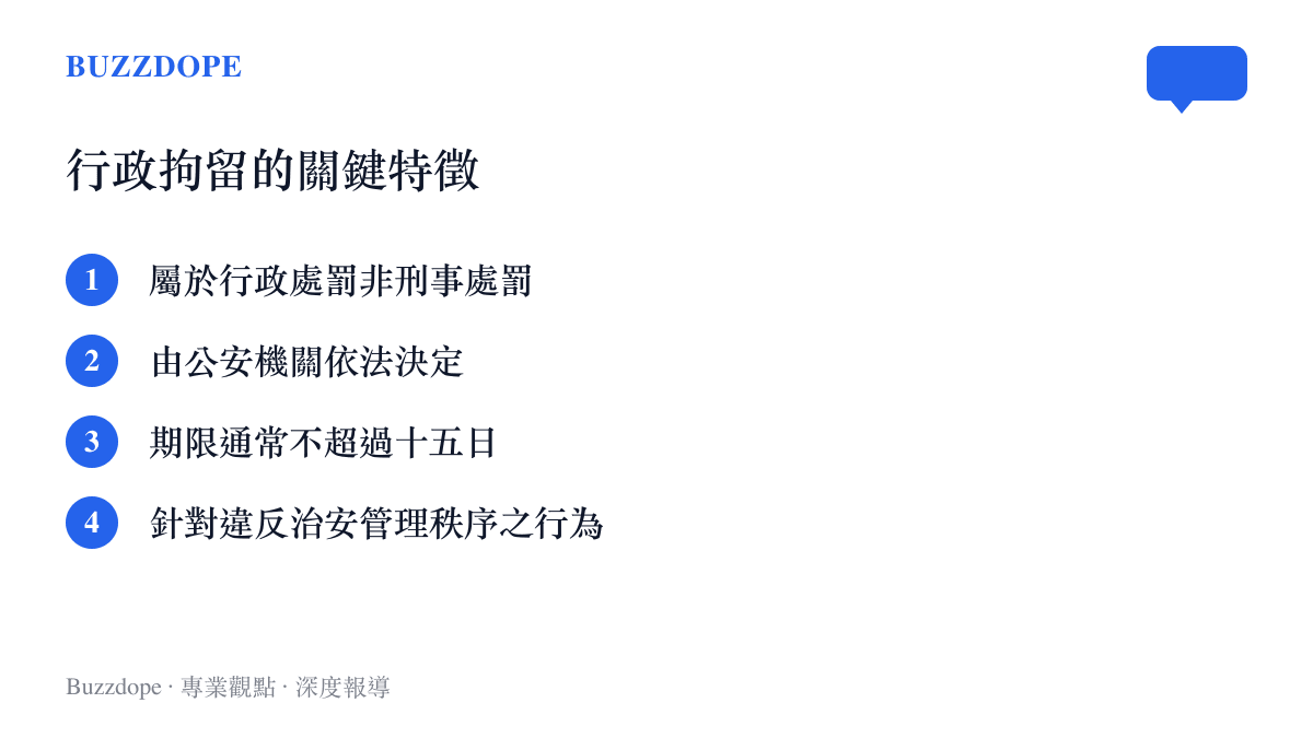 行政拘留的法律定義與主要特徵條列圖卡
