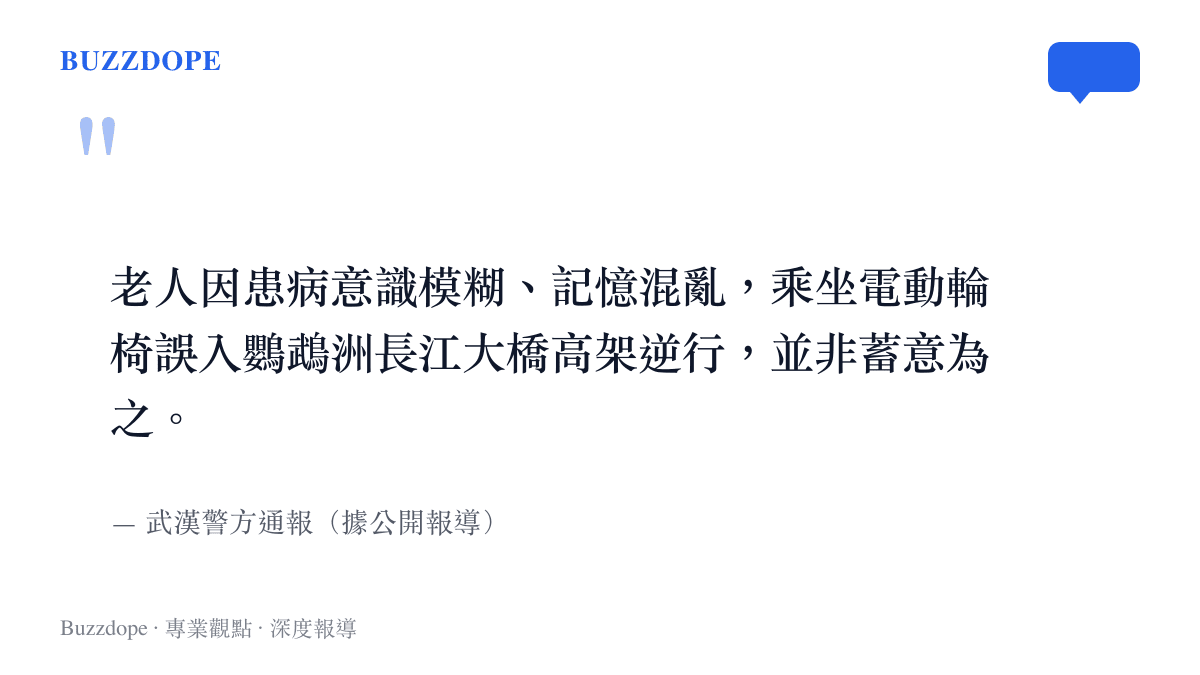 武漢警方通報原文節錄，說明老人因患病意識模糊、記憶混亂而誤入高架逆行，認定並非蓄意碰瓷