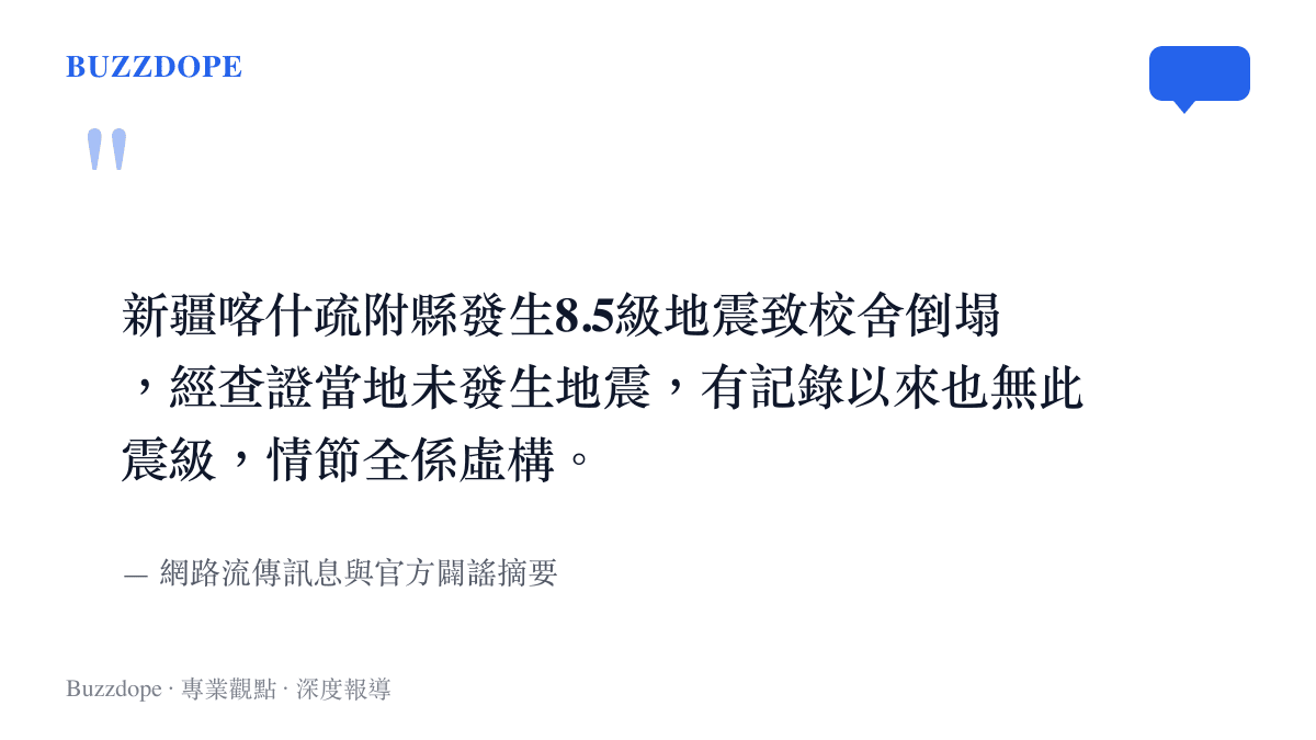 引述網傳新疆疏附縣發生地震及官方澄清此為虛構情節的對比要旨