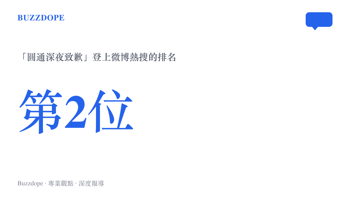統計圖卡呈現「圓通深夜致歉」詞條登上微博熱搜榜第二名的位置