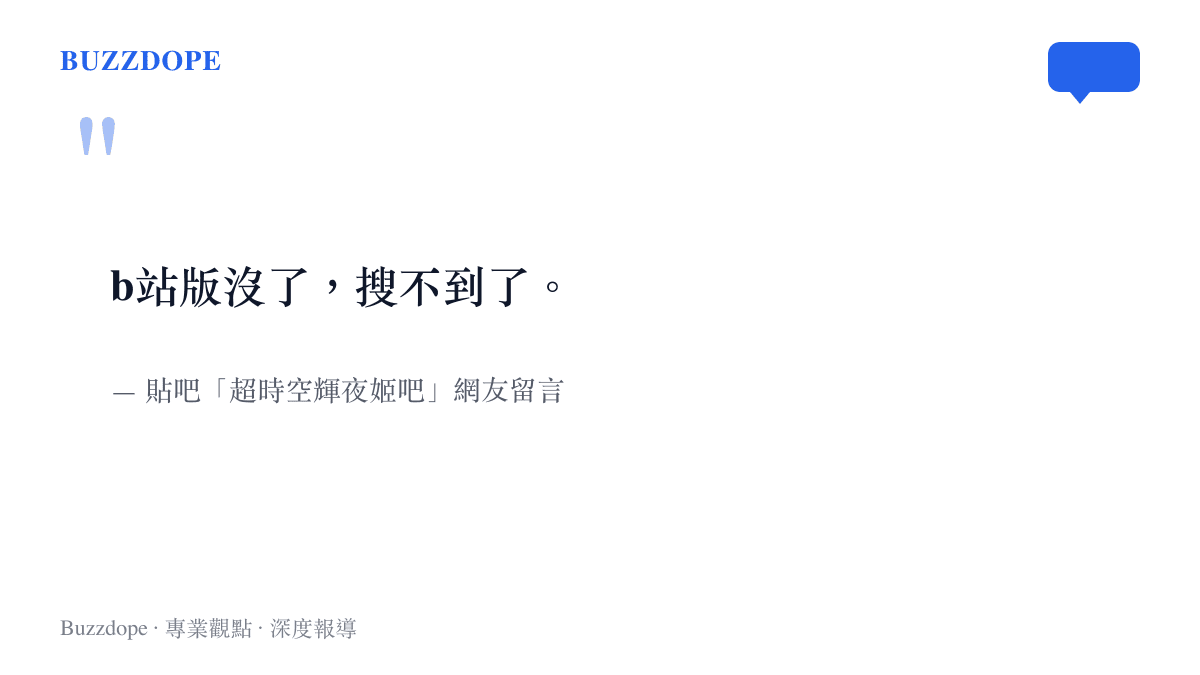 引述貼吧超時空輝夜姬吧網友的原文留言，內容指B站版本已消失且搜尋不到