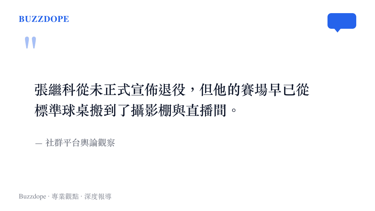 引述網友對於張繼科職業生涯轉換的觀點，指出他雖未退役但賽場已經轉移