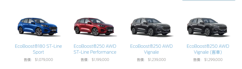 Ford Kuga新增EcoBoost 250 AWD Vignale客貨車型，售價123.9萬。 摘自Ford官網