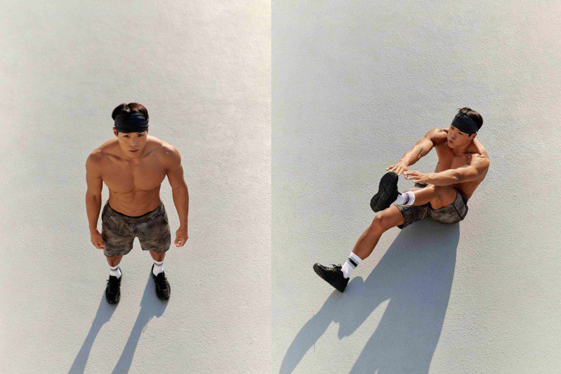 韓綜「體能之巔：百人大挑戰賽2」的冠軍Amotti阿莫帝為lululemon運動短褲系列，拍攝形象廣告。圖／lululemon提供