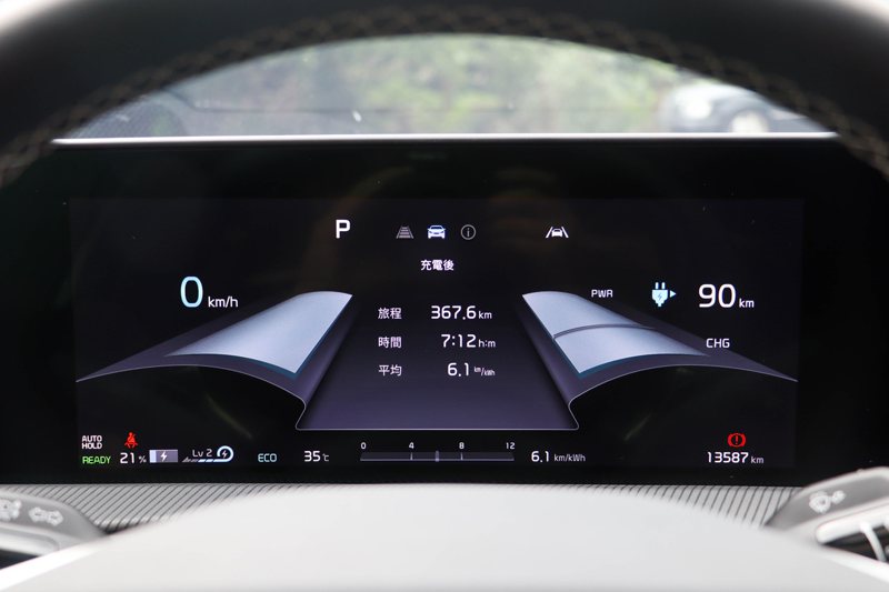 Kia EV6 GT-Line增程版抵達U-Power嘉義中埔站時，電量只剩下21%。 記者黃俐嘉／攝影