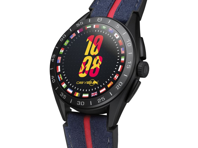 「TAG Heuer Formula 1 紅牛車隊特別版」錶面，向 2022 年推出的腕錶致敬，以及以今年紅牛車隊最新款 RB20 賽車命名的「RB20」錶面。 圖／TAG Heuer