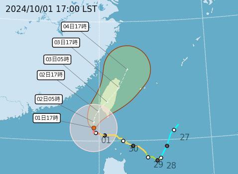 山陀兒颱風潛勢路徑圖。圖／取自中央氣象署網站