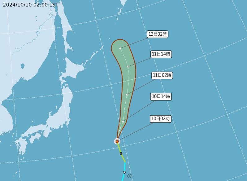 百裏嘉颱風路徑潛勢預報。圖／取自中央氣象署網站