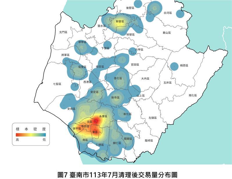 台南市今年7月清理後交易分布圖。圖／台南市地政局提供