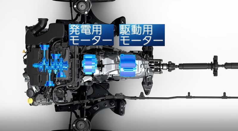 新開發的變速驅動橋。包括兩具高輸出電動馬達，一具為驅動用，另一具則為發電用。 圖／Subaru