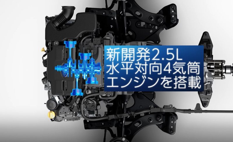 動力來源為2.5L水平對臥引擎(160 ps/ 21.3 kg-m)，搭配1.1kWh電池組與88kW電動馬達(120 ps/27.5 kg-m)。 圖／Subaru