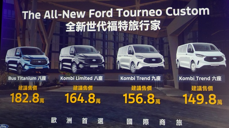 福特六和今日（10/23）宣布，正式導入全新世代The All-New Ford Tourneo Custom福特旅行家，提供Kombi Trend六座、Kombi Trend九座、Kombi Limited八座）以及Bus Titanium八座共四款車型編成，在台建議售價149.8萬元起。 記者趙駿宏／攝影