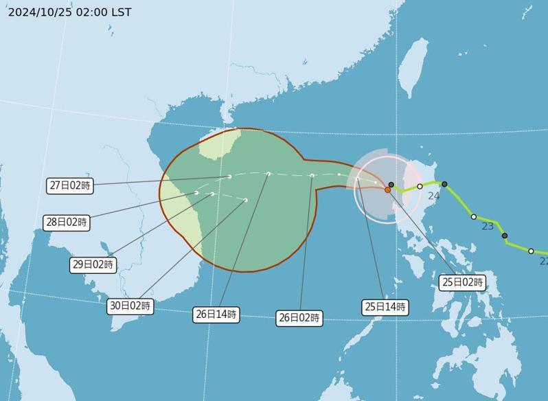 潭美颱風路徑潛勢預報。圖／取自中央氣象署網站