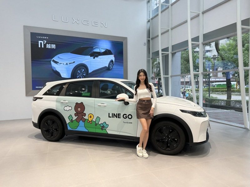 投入500台LUXGEN n7，與LINE FRIENDS合作，推出「LINE GO 綠能熊大車」。 圖／LINE GO提供