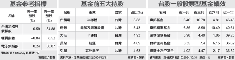 基金參考指標、基金前五大持股、台股一般股票型基金績效