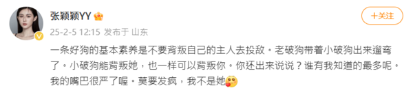 張穎穎「每次發文都抱著必死決心」再嗆：老破狗帶小破狗出來遛彎